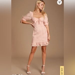 Lulus Ryleigh Blush Pink Tie-Front Pleated Lace Mini Dress